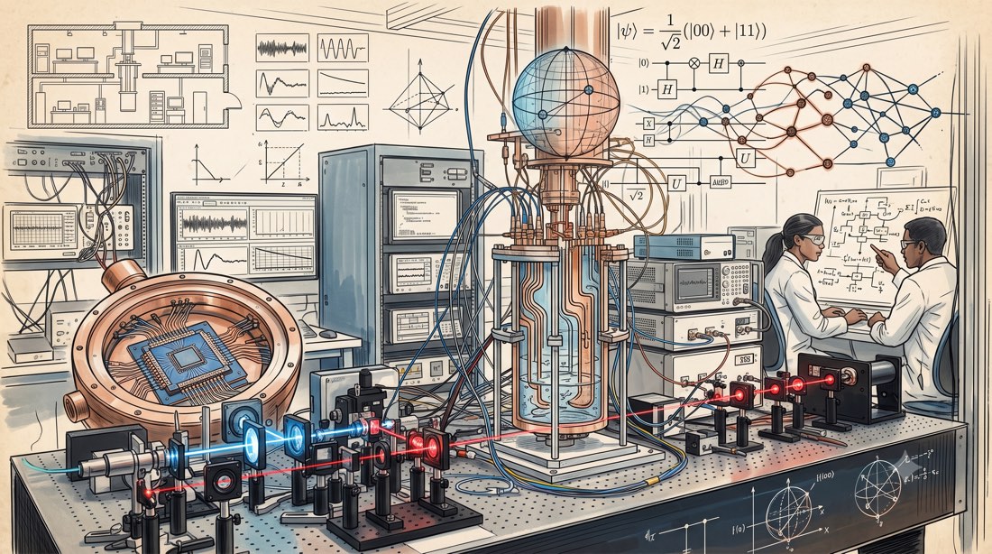Illustration of the lab's quantum optics and networking research